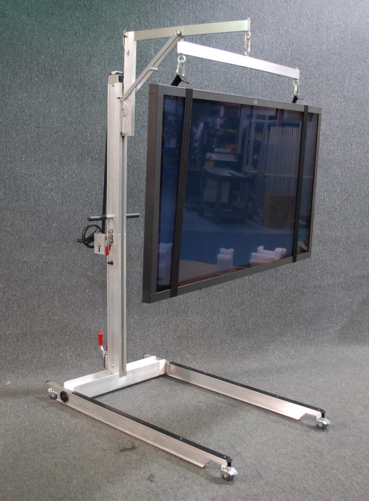 Field Service Trav-a-Lift with Crossbar and Tethers for Flat Panel Displays