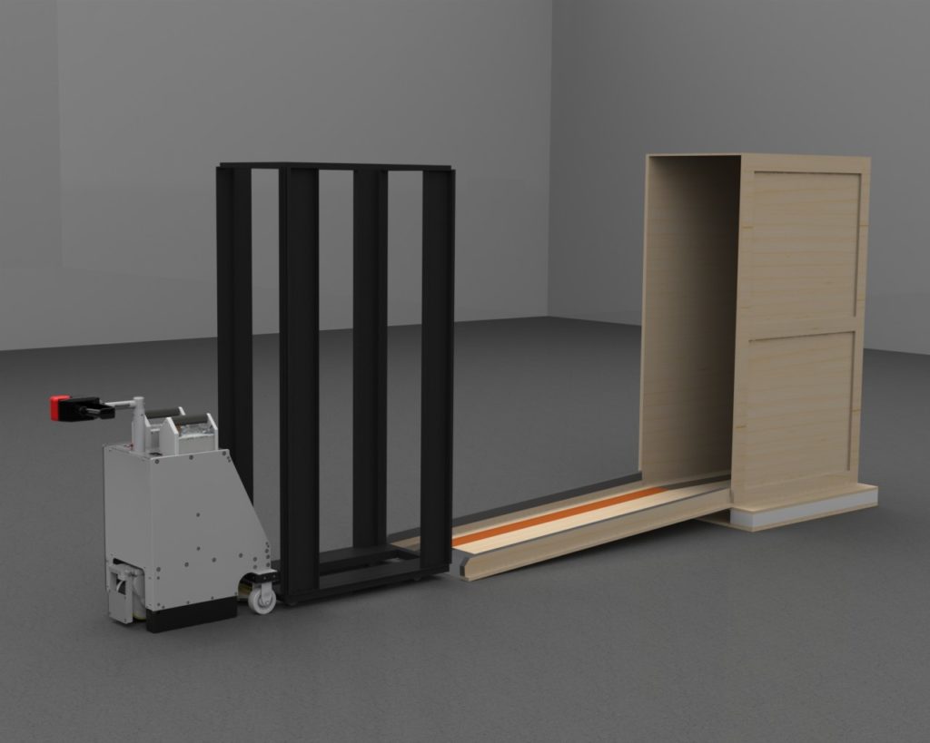Powered Tug for Loading Server Racks into Shipping Crates