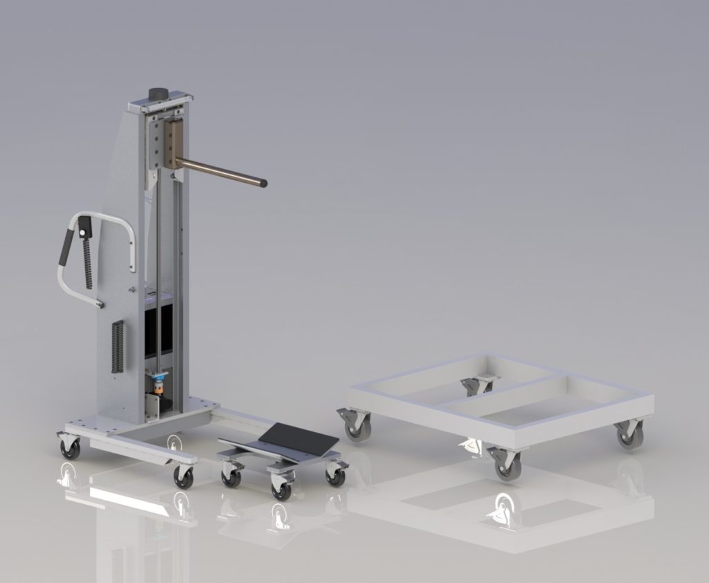 Roll Handling Lift with Stainless Steel Prong V-Trough Cart and Alum-a-Dolly