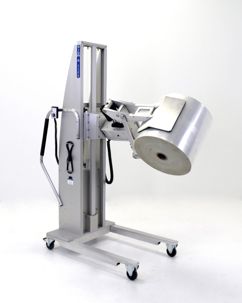 Portable Ergonomic Roll Handling Lift with Low Profile Clamp Arms