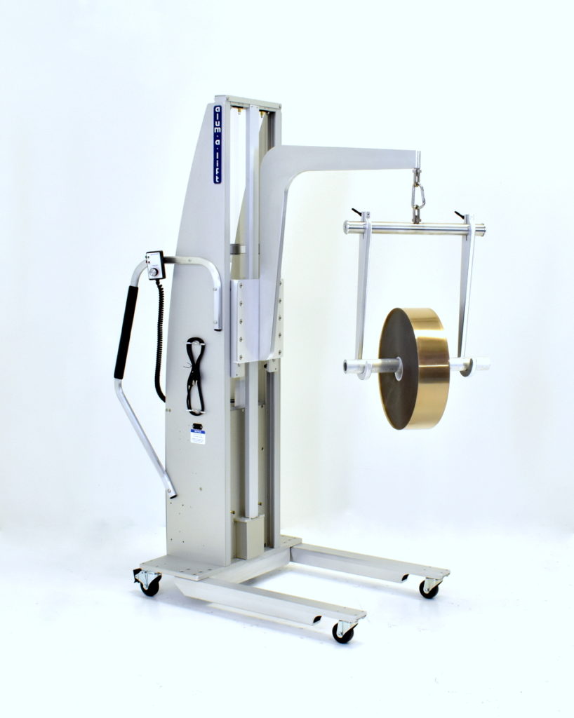 Portable Ergonomic Roll Handling Lift with Through Shaft Hooks