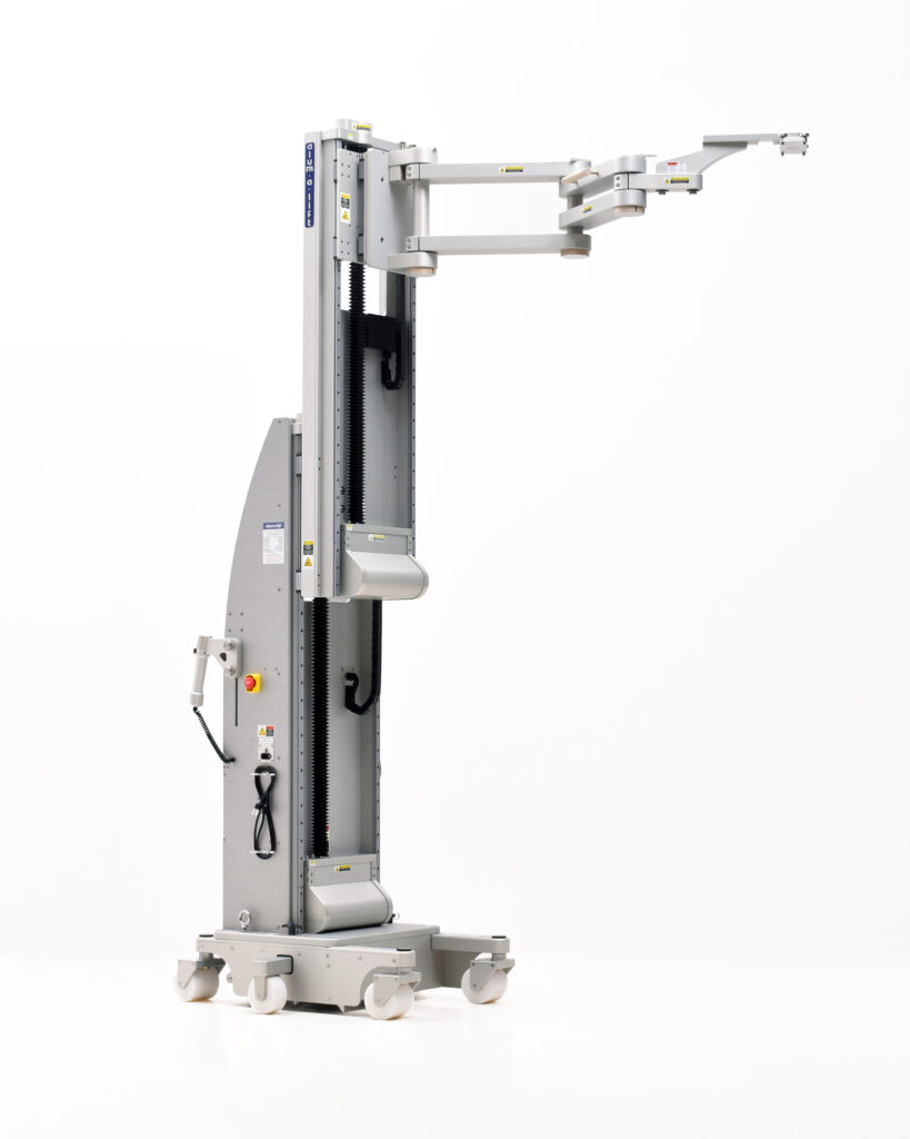 Ergonomic Semi Conductor installation and service lift, articulated arm w/detachable component specific end-effectors, obstacle and overload sensing, Powered Drive Wheel Telescoping Mast, Deployable Outriggers, ISO 5 (Class 100) Cleanroom, SEMI S2, CE compliant