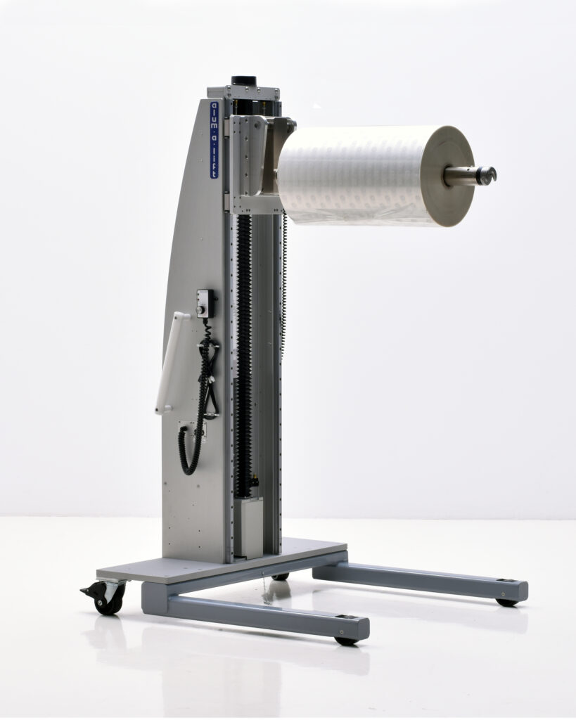 Ergonomic Battery Manufacturing Lift with Roller Boom, Tilt-up Module, Flip-Up End Stop, Docking Interface Feature